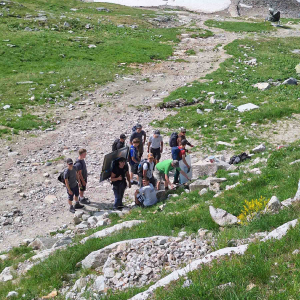 Die neuen Thementafeln werden huckepack an ihren Bestimmungsort gebracht. © NPHT/Stefan Lerch