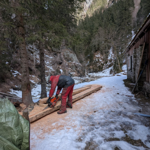Vorbereiten der Holzbalken im Freien_c_NPHTSchwab